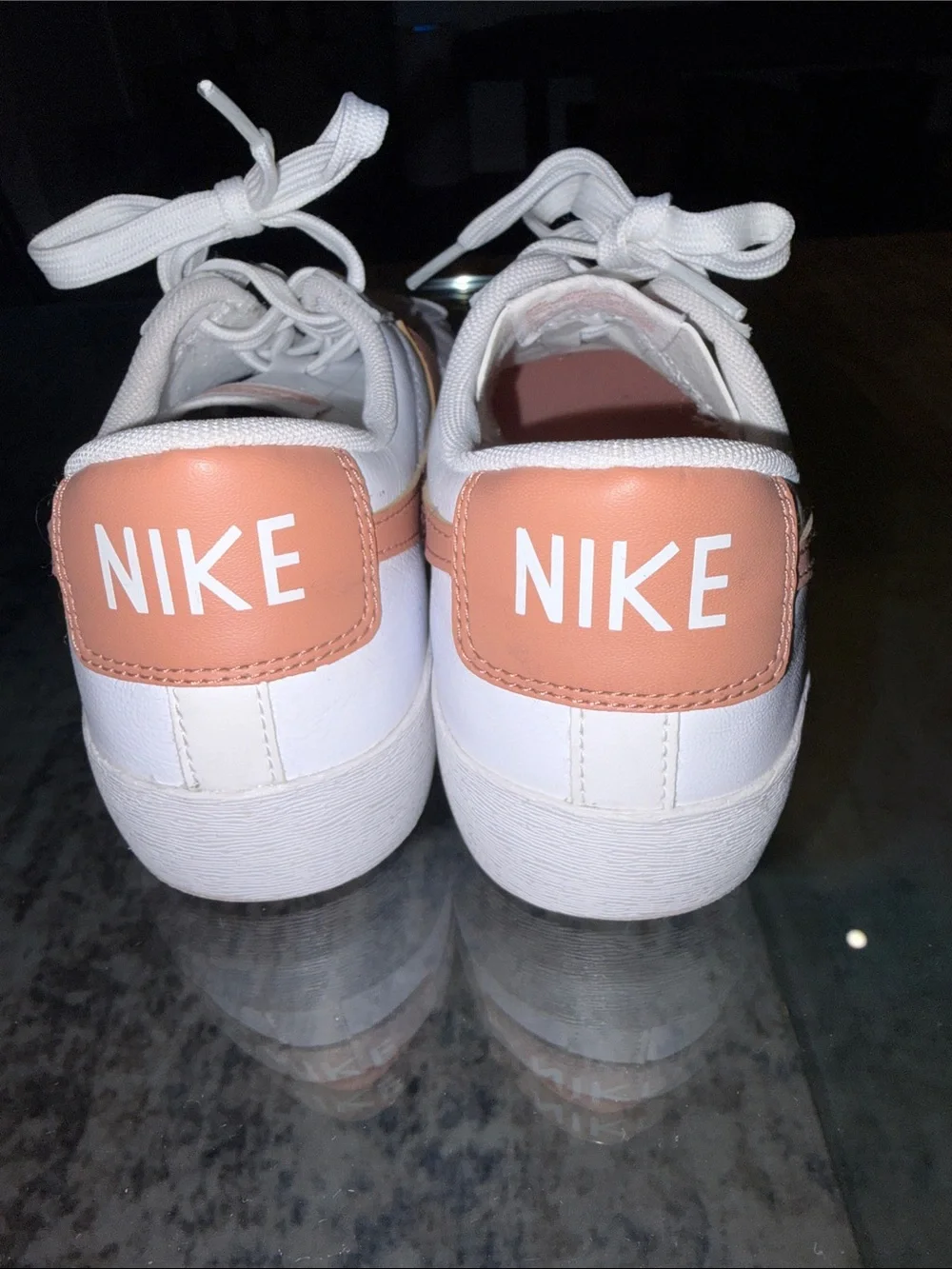 Nike Women's‎ White Leather Sneaker with Blush Swoosh 8
